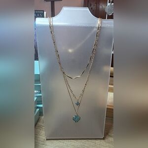 Elegant Gold Layered Necklace with Turquoise Pendant